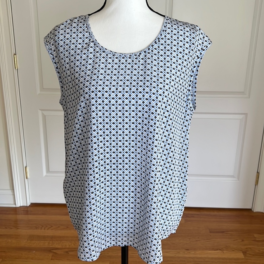 Joie silk shell in soft delicate print navy, white & light blue